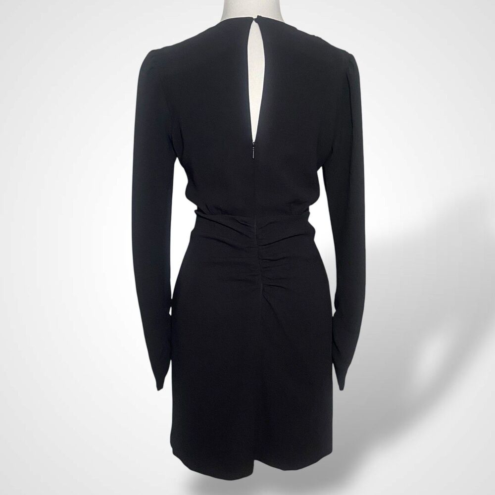 MNG by Mango Black Dress Women's Size M Short Ruched Long Sleeve Deep V Neck - Picture 5 of 12